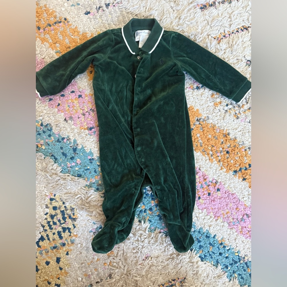 Ralph Lauren Baby Boy Velour Footed Sleeper Green 6M